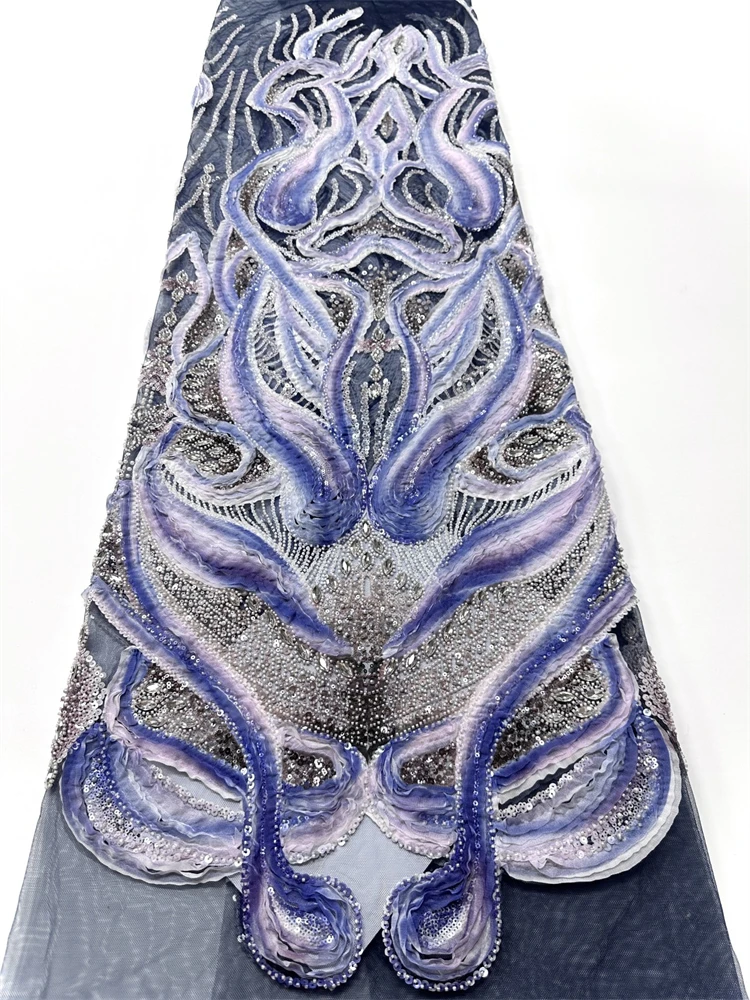 

African Nigerian Lace Fabrics, 3D Flower Fabrics, Sequins Pearls, Luxury Beaded Lace, Wedding Bridal Dress Clothes, High Quality