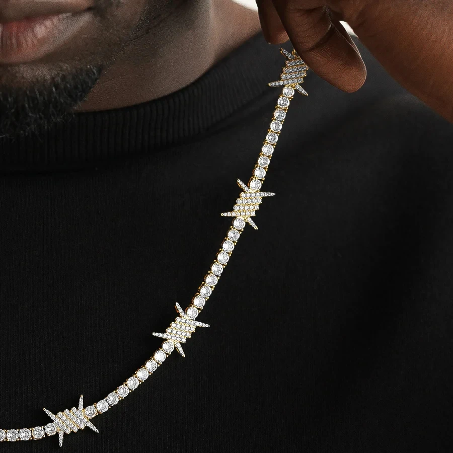 

3MM CZ Tennis Chain With Barbed Wire Charm Iced Out Bling Men Boy Necklace 2025 New Cool Hip Hop Men Boy Jewelry