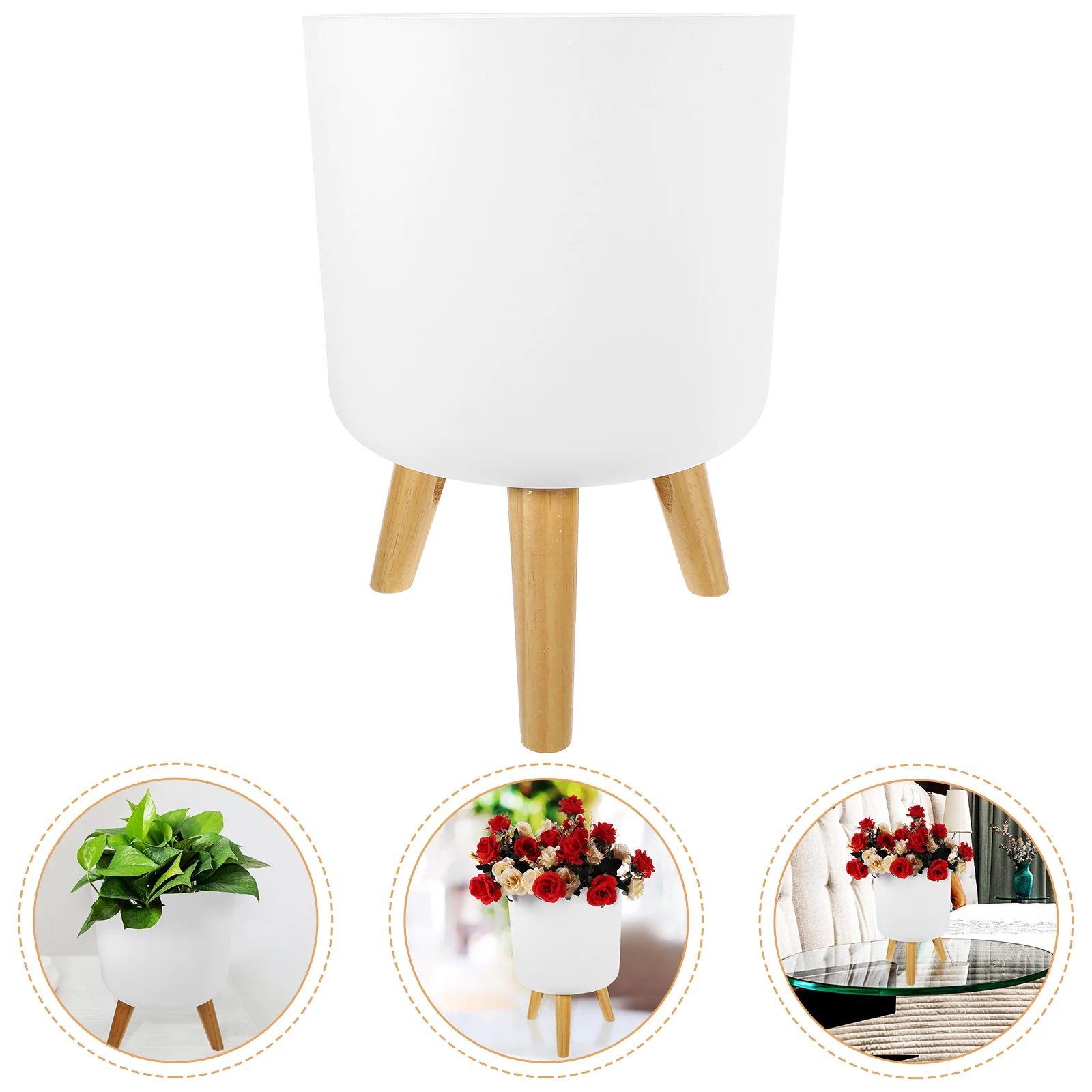 

Modern Flowerpot With Wood Stand Floor Flower Pot Household Bonsai Flower Arrangement Holder For Home Garden Yard Decor Supply