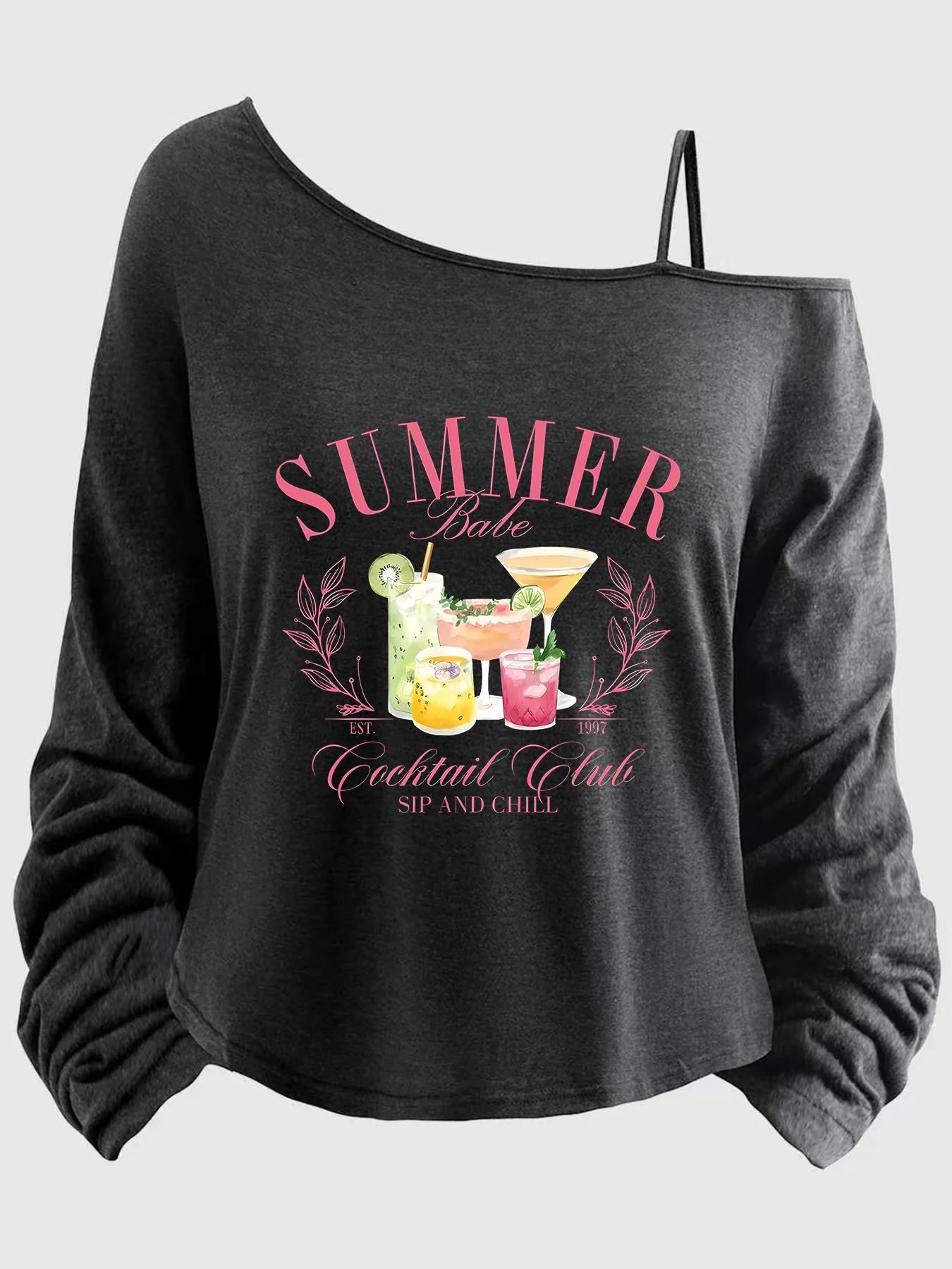 

Женский топ больших размеров с принтованными рукавами, тонкими бретелями, асимметричным вырезом, размеры 1-8XL, с надписями (XT).