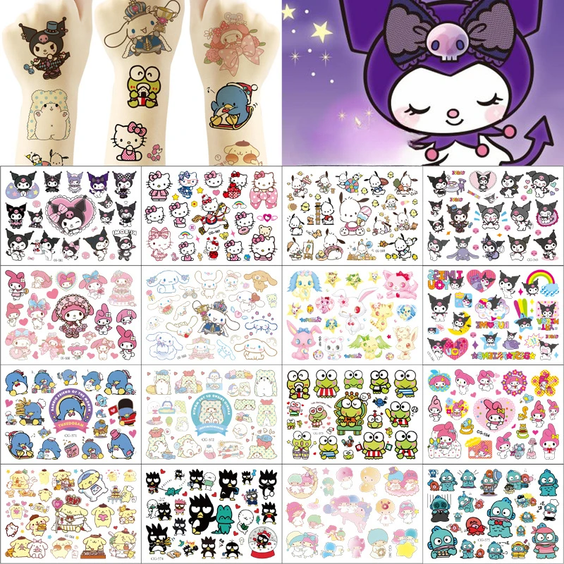 Sanrio Kuromi Tattoo Sticker Anime Figures Kid Cartoon Tattoo Sticker Cute Birthday Party Tattoo Stickers Water Transfer Sticker