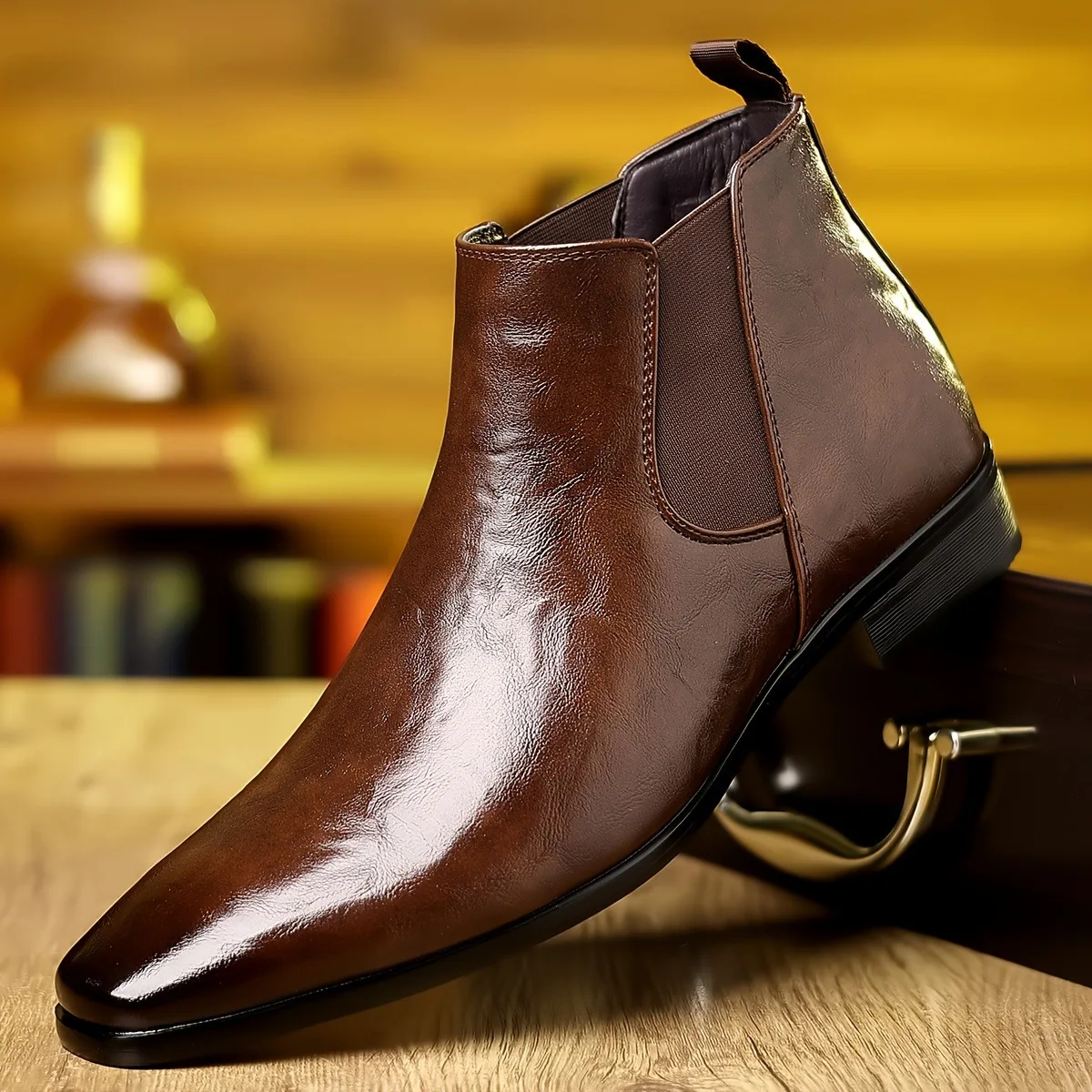 British pointed short boots 2025 autumn and winter lychee patterned high top shoes for men's Korean casual Chelsea boots