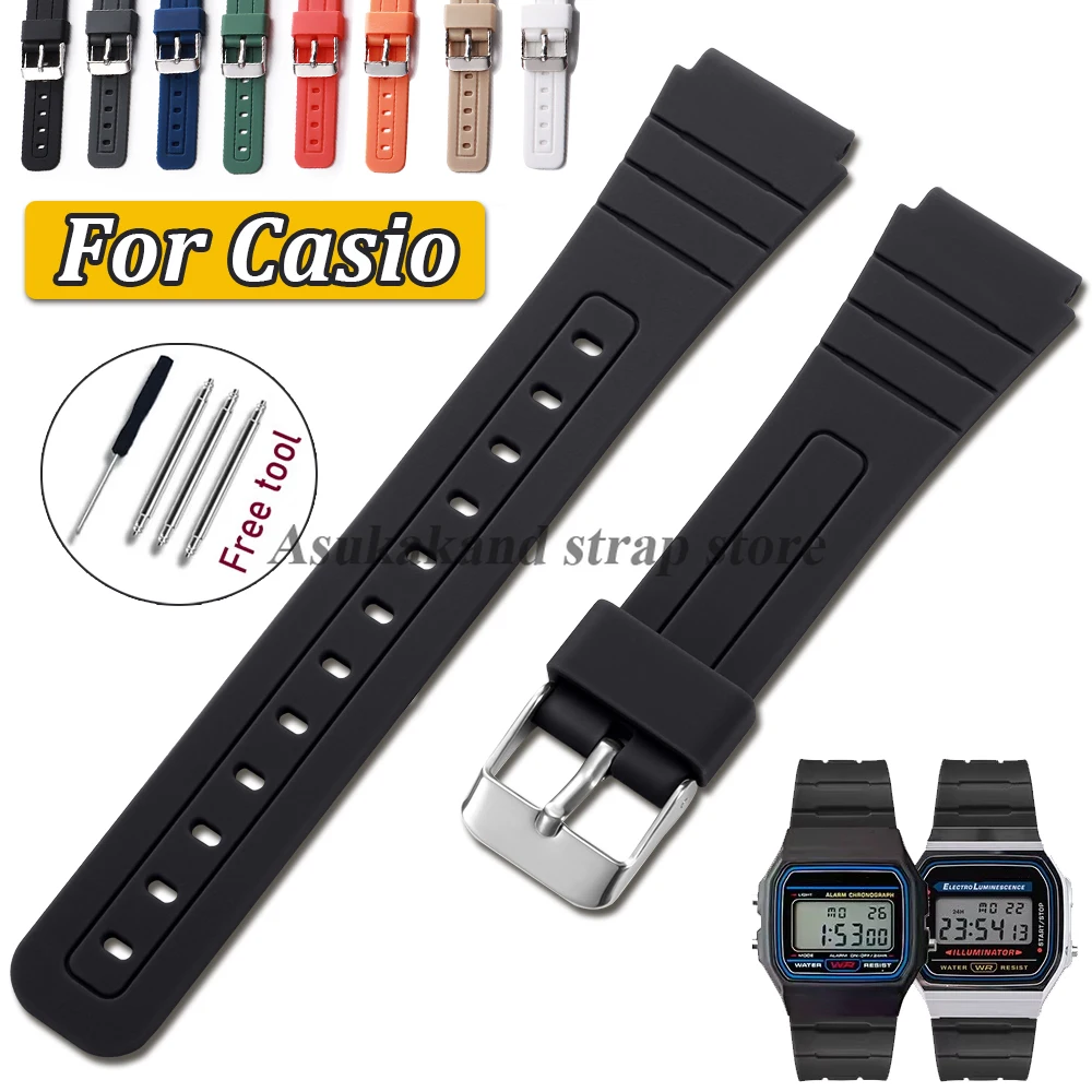 Schwarz 18 mm für F91W Silikon-Uhrenarmband für Casio W800H SGW400 F84 F105/108/A158/168 AE1200/1300, weiches Armband, Gummiarmband