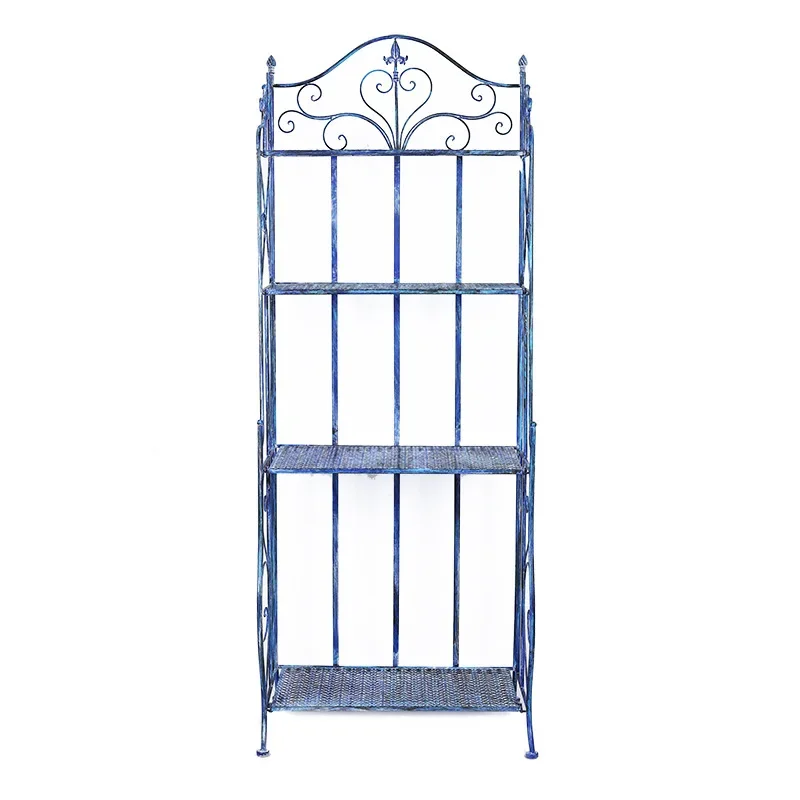 

Retro and old outdoor wrought iron multi-layer shelves, green plant flower stands, balconies, gardens, courtyards, flower