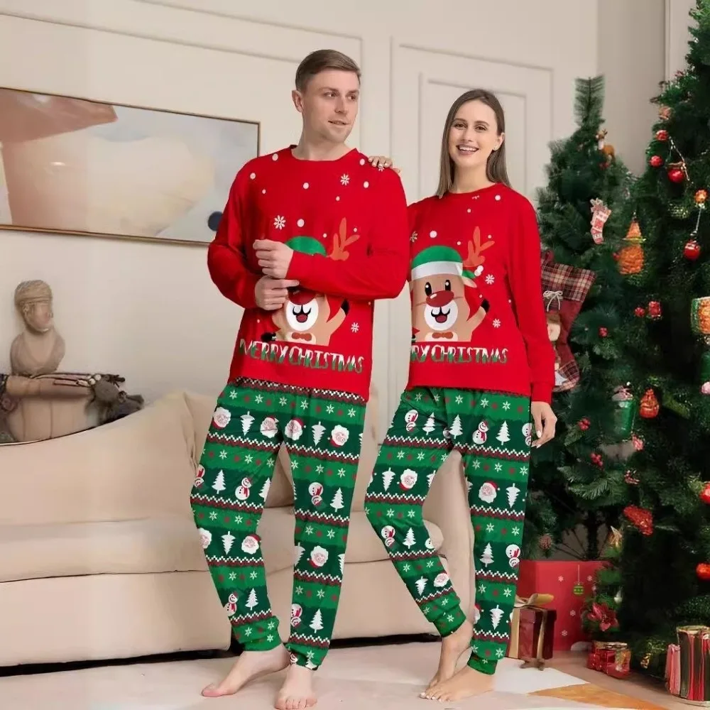 

New Christmas Family Matching Outfits Cartoon Printed Soft Christmas Pyjamas Set Santa Deer Xmas Sleepwear Dad Mom