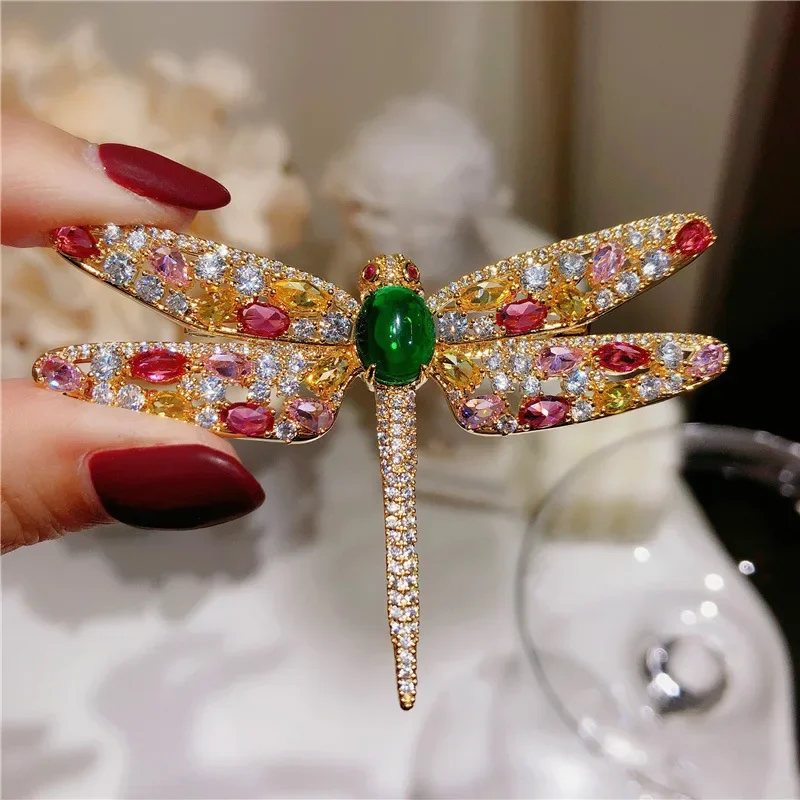 Big Dragonfly Brooch for Women Men Lapel Pins Evening Party Wedding Luxury Jewelry Brooch Colorful Cubic Zircona Gift Mom Wife