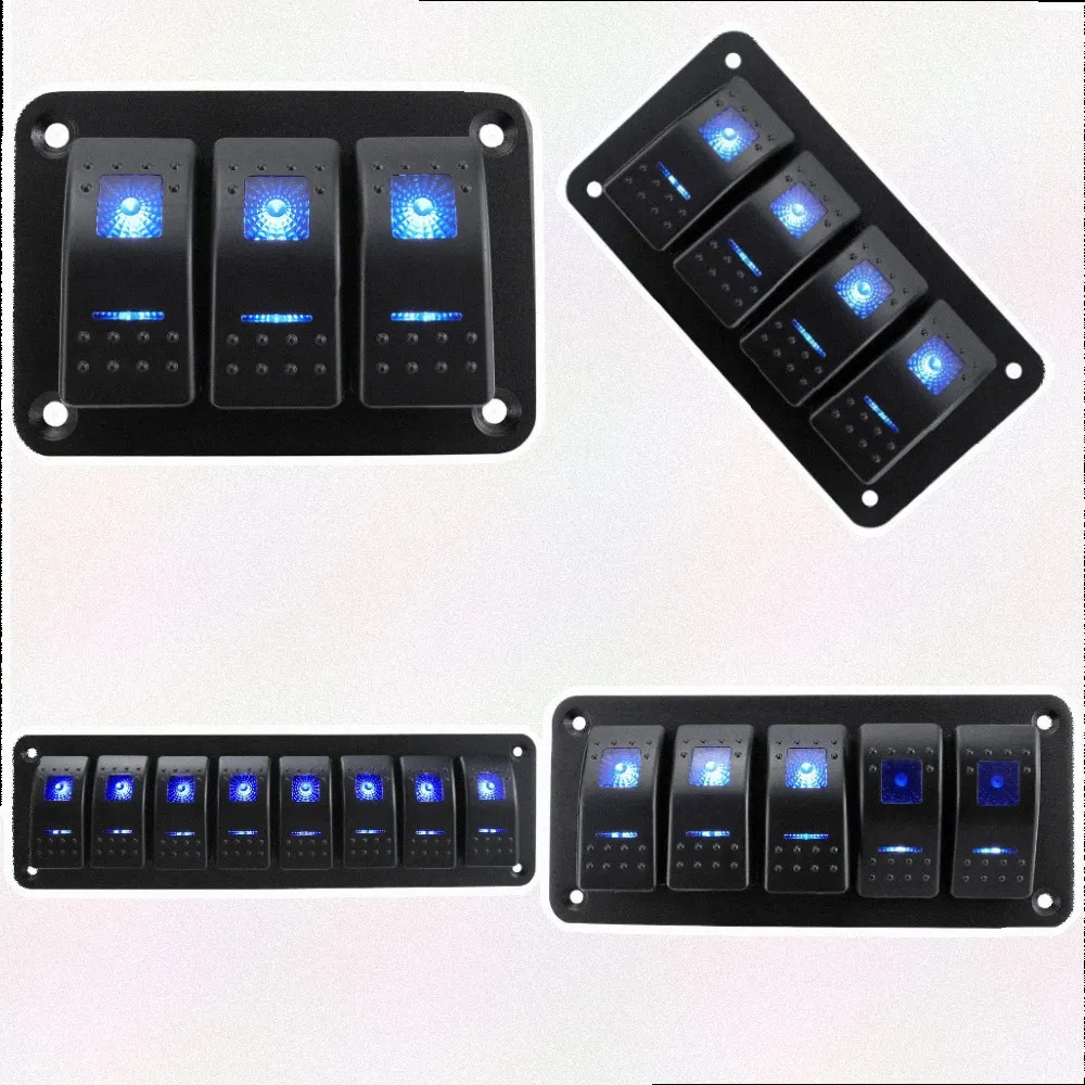 Rocker Switch Panel with Blue LED Lighting Compatible with 12V 24V DC Power Sources for Marine Automotive and RV Use