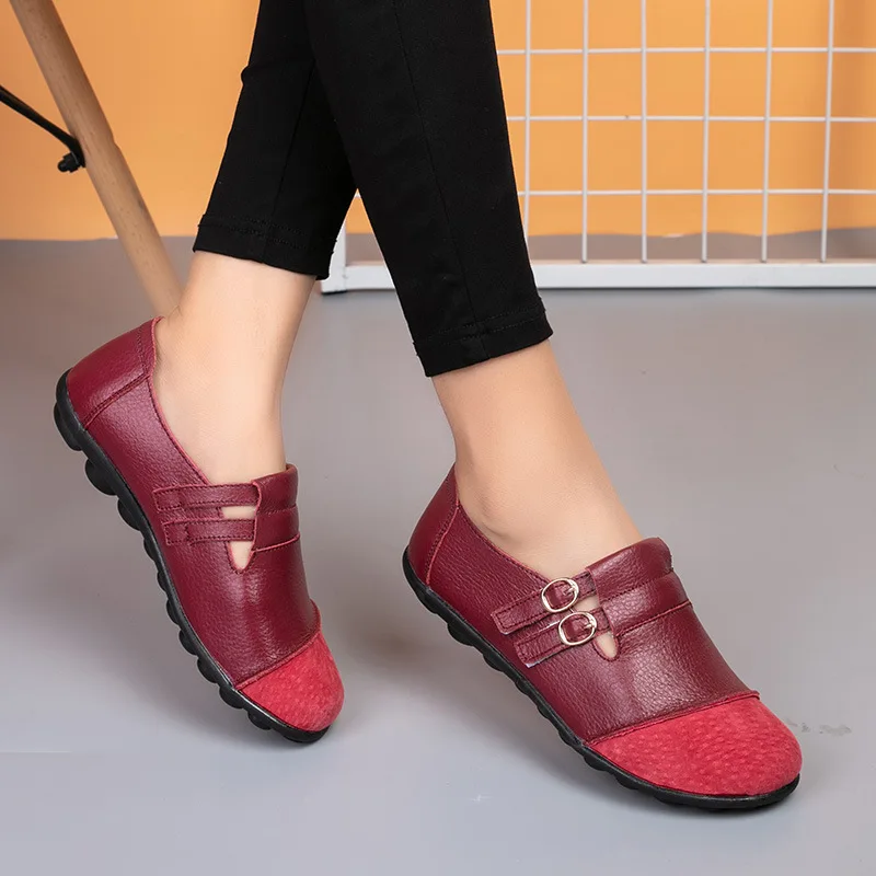 Autumn New Women Shoes Genuine Leather Flats Shoes Casual Loafers Comfortable Womens Moccasins Zapatos De Mujer Plus Size 35-44