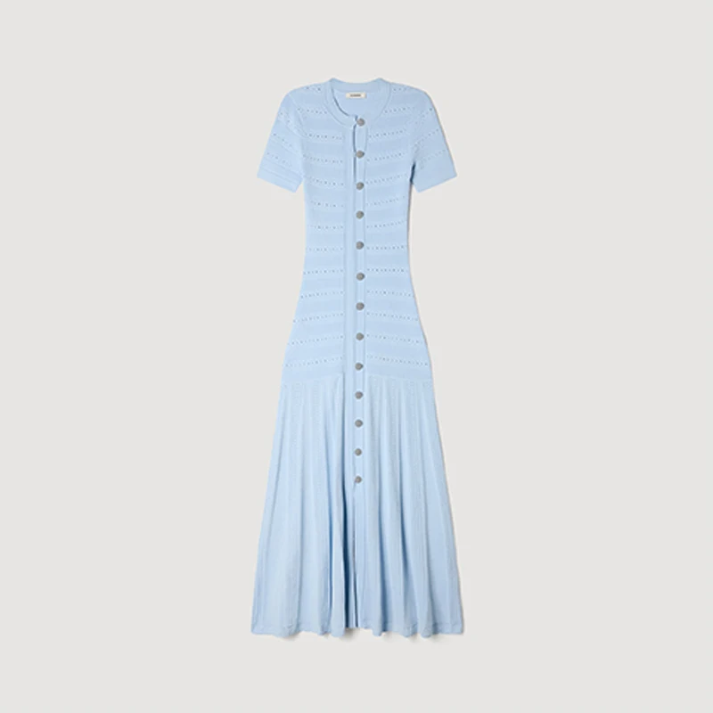 Chic Elegant Knit Midi Dress Short Sleeve Button Ribbed Bodycon A-line Long Dress Women Spring Summer Casual Office Trendy Wear - Image 6