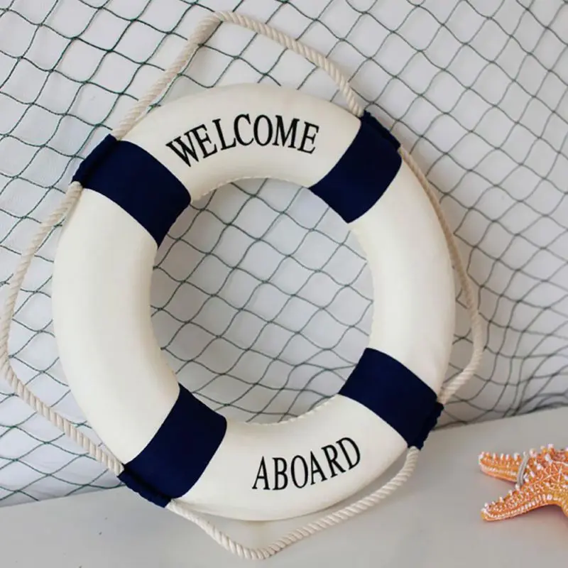 Nautical Life Ring Buoy Welcome Aboard Cloth Decorative Home Wall Hanging Decor Ornament Mediterranean Style Home Decoration