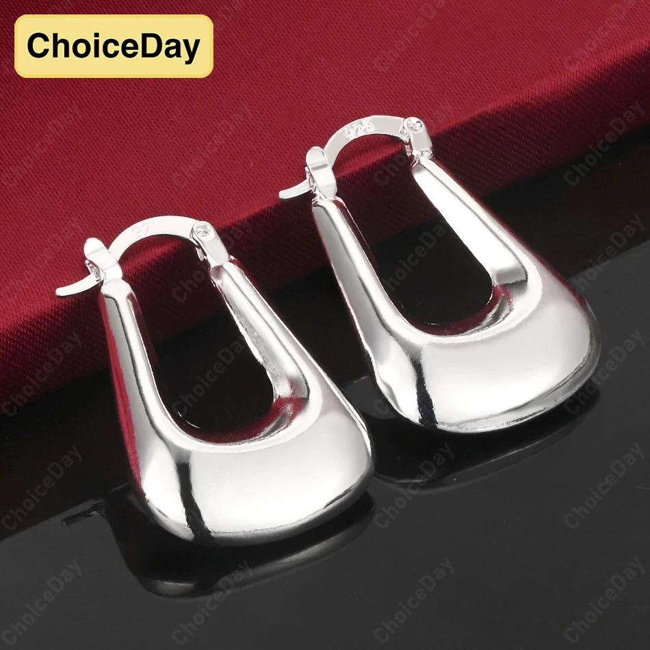 

ChoiceDay 925 Sterling Silver 30mm 23mm Shiny U Shaped Hoop Earrings for Women Girlfriend Gift Accessories Party Jewelry