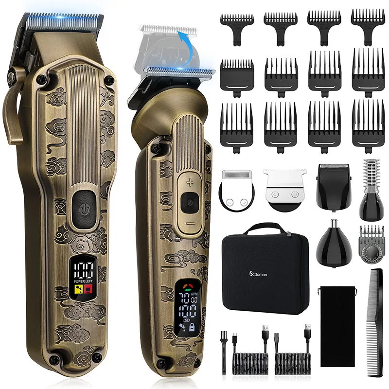Scttomon 2PC Professional Cordless Beard Trimmer Electric Hair Cutting Machine USB Rechargeable Barber Tool for Men