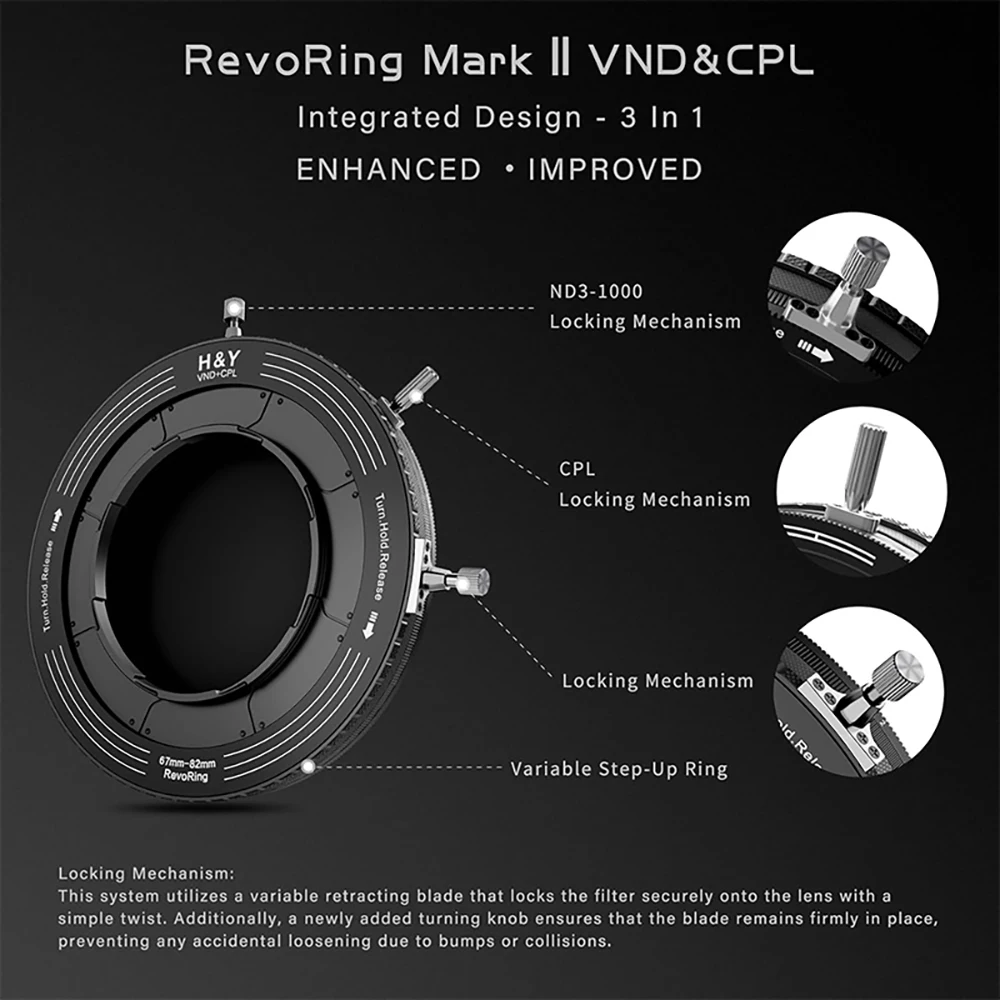 H&Y RevoRing MarkII Variable Neutral Density + Circular Polarizer Filter Camera Lens ND CPL Filter VND3-1000 Filters