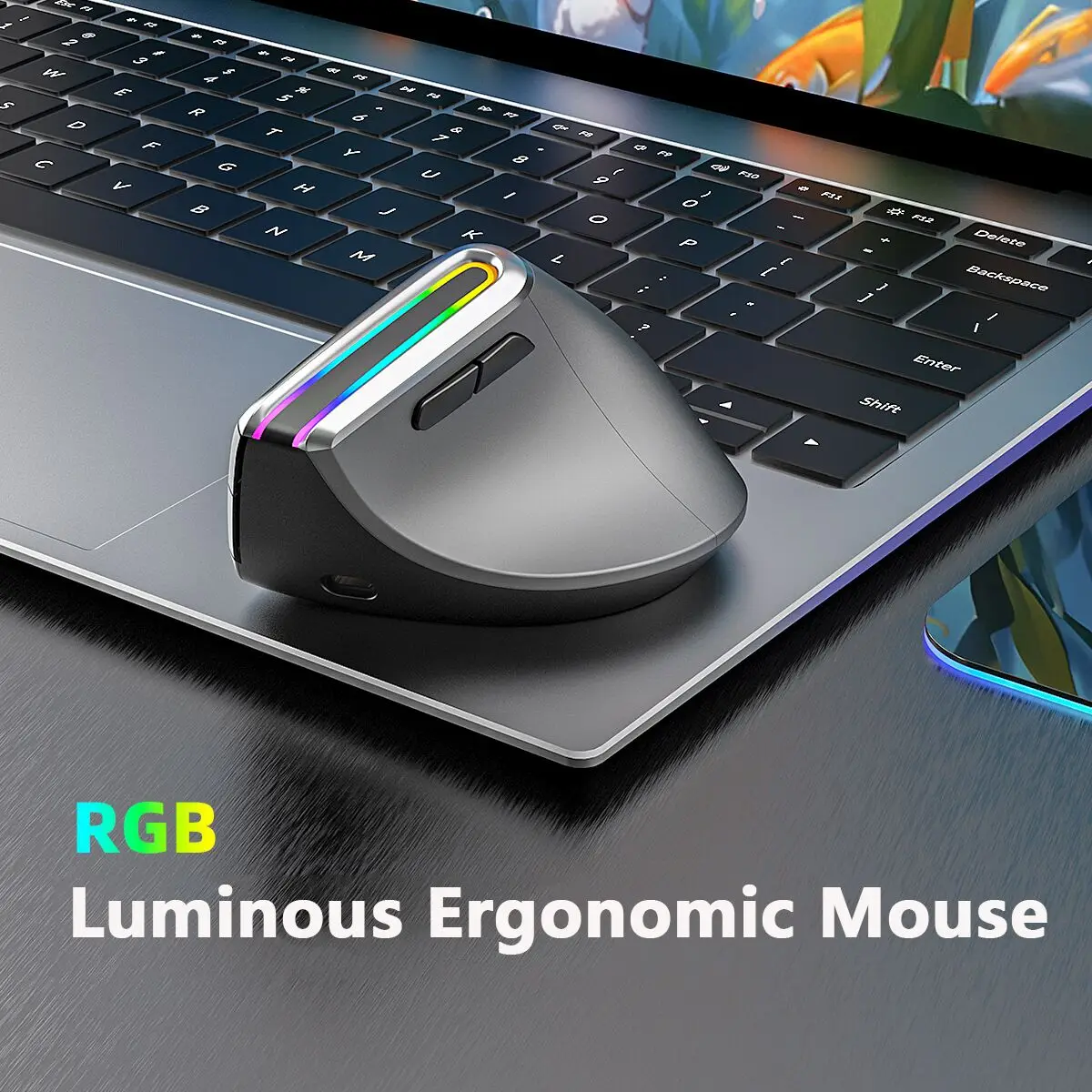 2024 2.4G Wireless Bluetooth Mouse Type-C Rechargeable RGB Luminous Ergonomic Vertical Mouse Office Game For Laptop Desktop PC