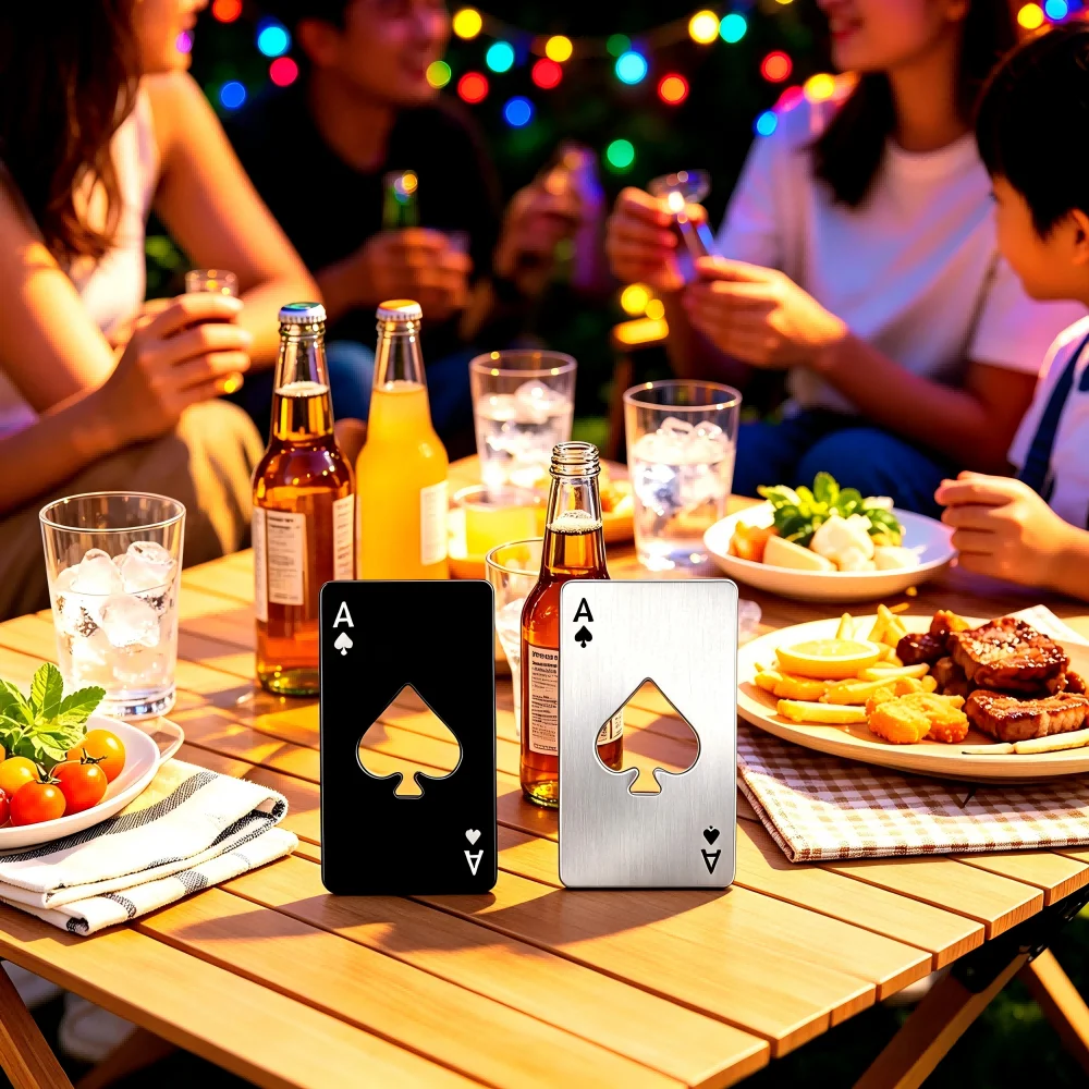 3PCS  Spade A Poker Card Bottle Opener, Credit-Card-Size Portable Beer Opener for Bar & Party Use, Black & Silver Home Supplies Utensils