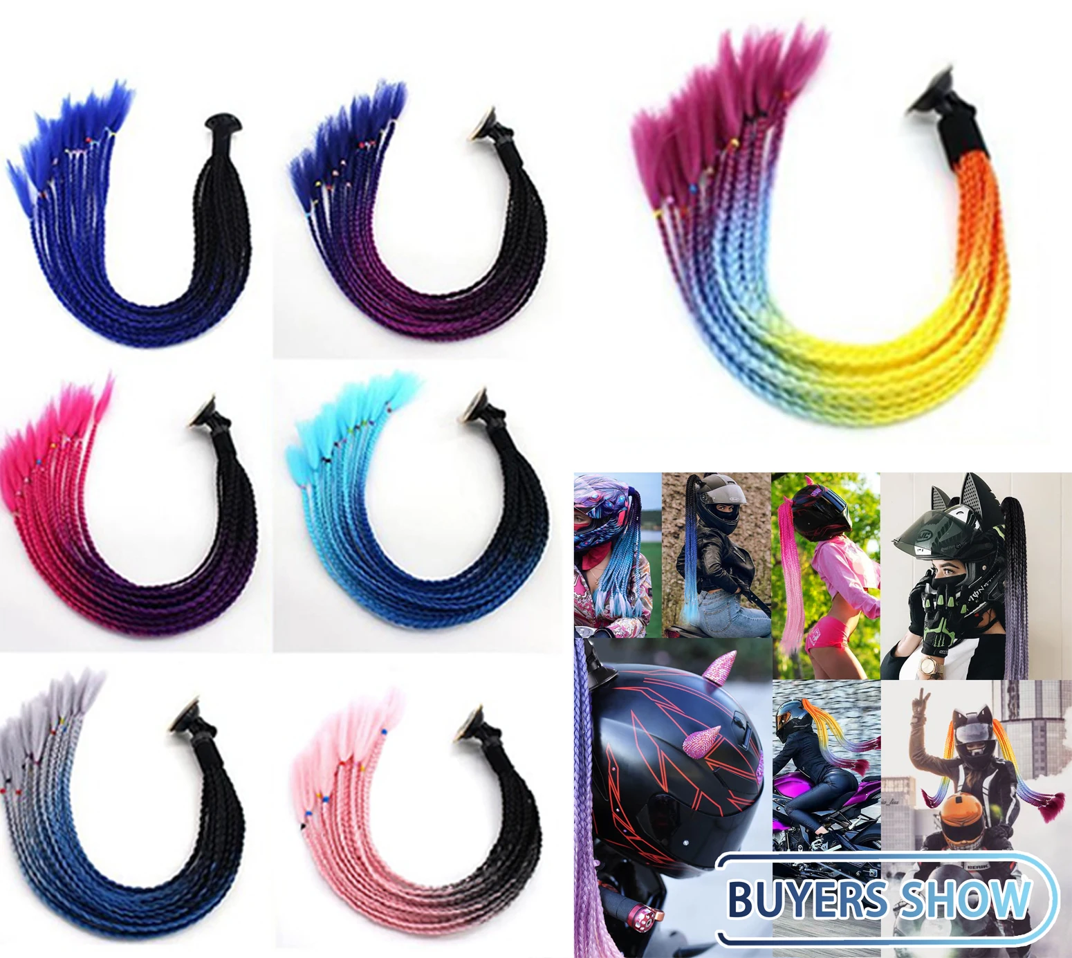 New Motorcycle Helmet Braids Woman Braids Wig For Motorbike Helmet Multicolor Twist Dual Pigtail Ponytail Christmas Present Gift