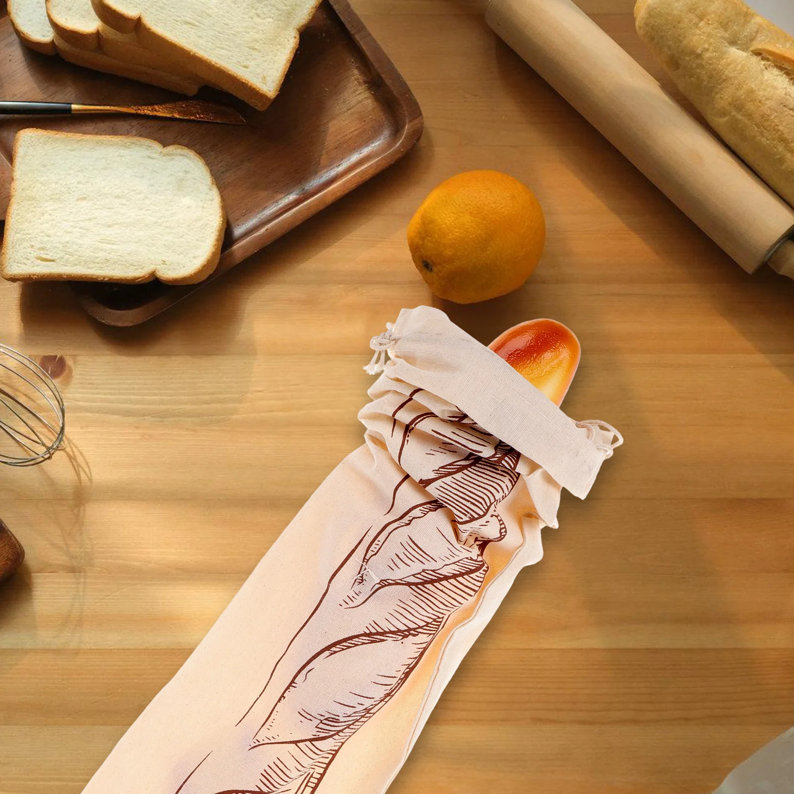 

2pcs Bag Linen Drawstring Kitchen Bakery Storage Reusable Cloth Loaf Bags For Linen Bread Bags Bread Produce Packing