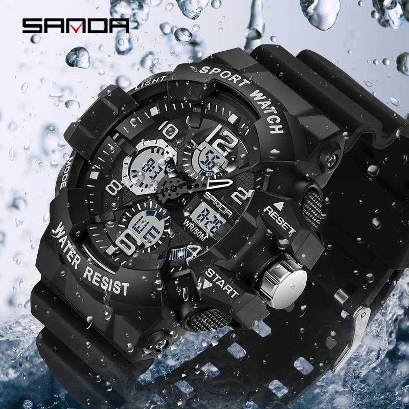 Sanda Top Dual Display Herren uhren g Stil wasserdichte Sport uhr Militär Mann Stoppuhr Quarz Armbanduhr männliche Digitaluhr