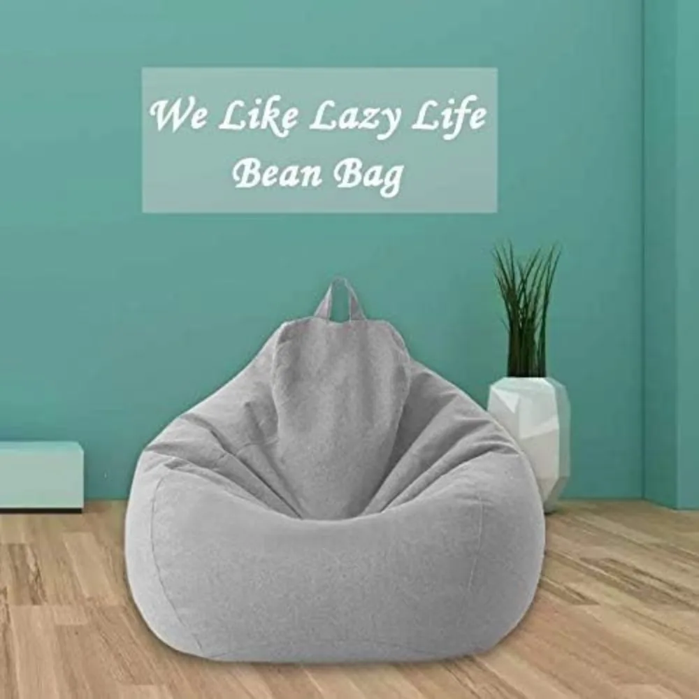 Lazy Sofa Cover Linen Lounger Seat Bean Bag Pouf Couch Tatami Living Room Furniture 85x105cm