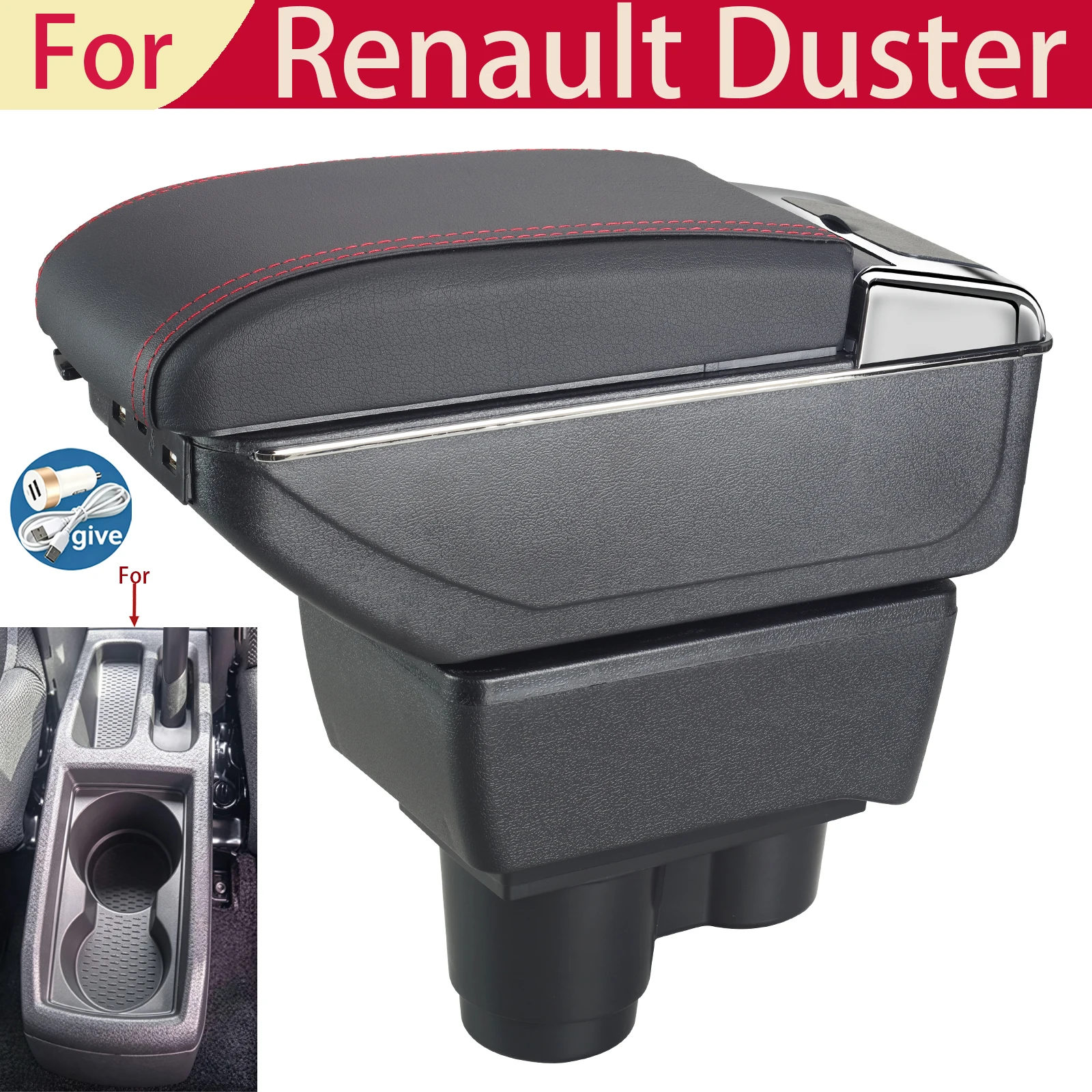For Renault Duster Armrest for Dacia Duster Armrest Box 2019-2024 Center Console Storage Box Decoration Accessories Leather