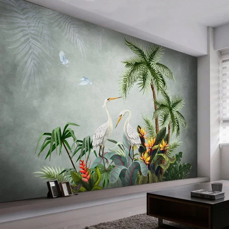 

Custom 3D Photo Wallpaper Flowers And Birds Tropical Banana Leaf European Style Pastoral Large Mural Bedroom Papel De Parede Art