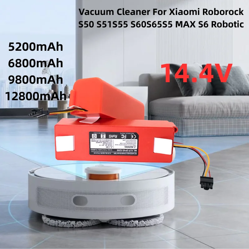 

14,4 В 5200 мАч-12800 мАч Сменный аккумулятор для робота-пылесоса для Xiaomi Roborock S55 S60 S65 S50 S51 S5 MAX S6 Запчасти