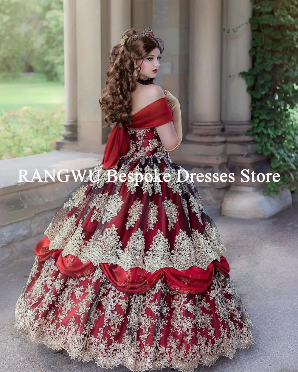 Vestidos de novia de fantasía roja Vintage con apliques y hombros descubiertos vestido de novia gótico victoriano de Halloween batas de velada personalizadas