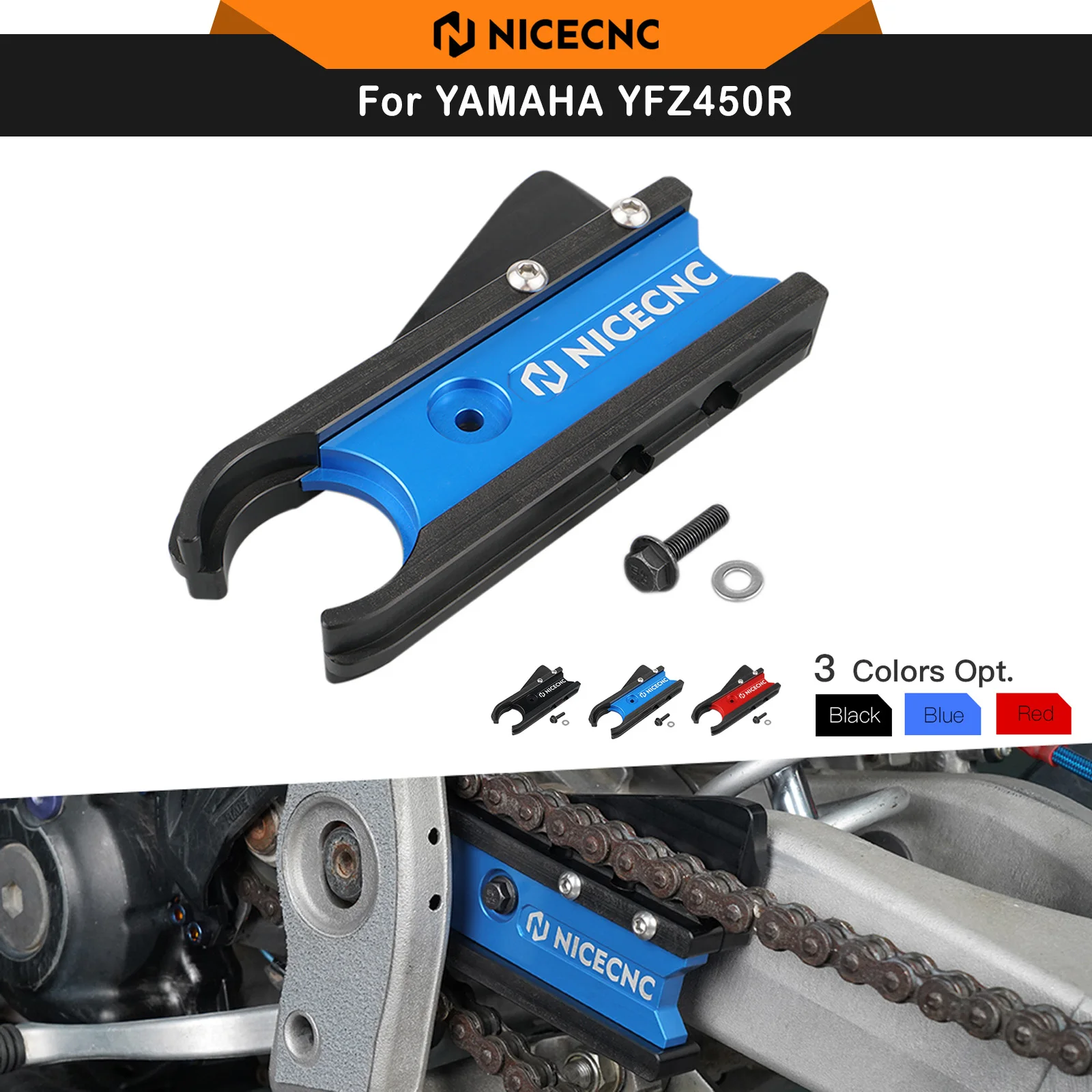 

NICECNC For YFZ450R ATV Chain Guide Guard Cover Protector for YAMAHA YFZ 450R 2009-2023 YFZ450X YFZ450RSE Aluminum & Plastic