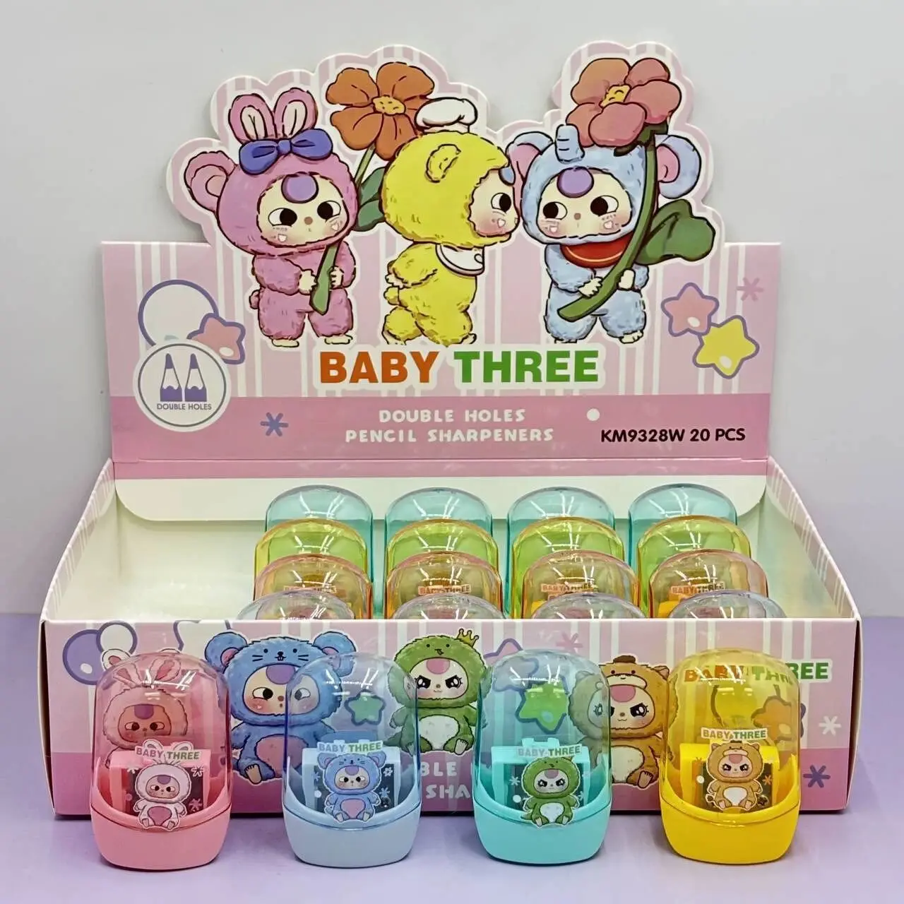 جديد Kpop شيطان الصيادين ثقب مزدوج براية أقلام الكرتون المحمولة براية أقلام مبراة مجموعة للعب الملونة