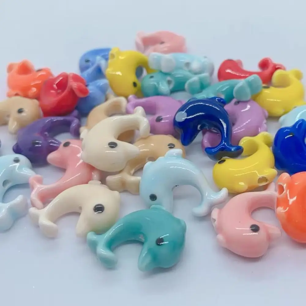 Handmade Craft Dolphin Beads Cartoon Design Ceramic Ceramic Spacer Loose Beads Bracelet Making Kit Necklace Earrings