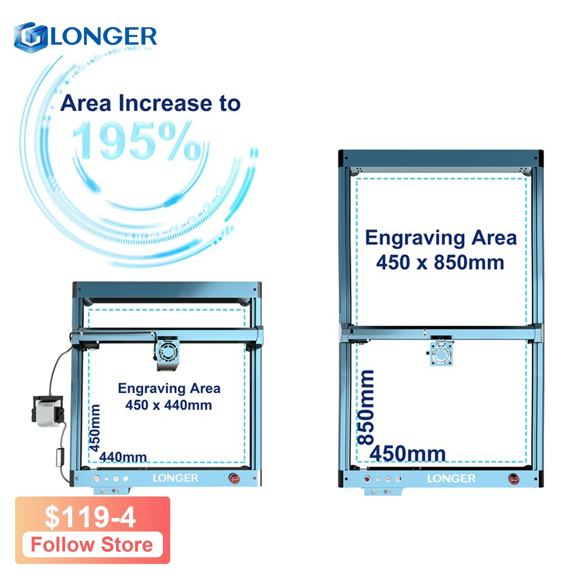 

Longer Extension Kit 450 * 850mm Y Axis With Accessories For Longer B1 20W 30W 40W Expanded Engraving Area