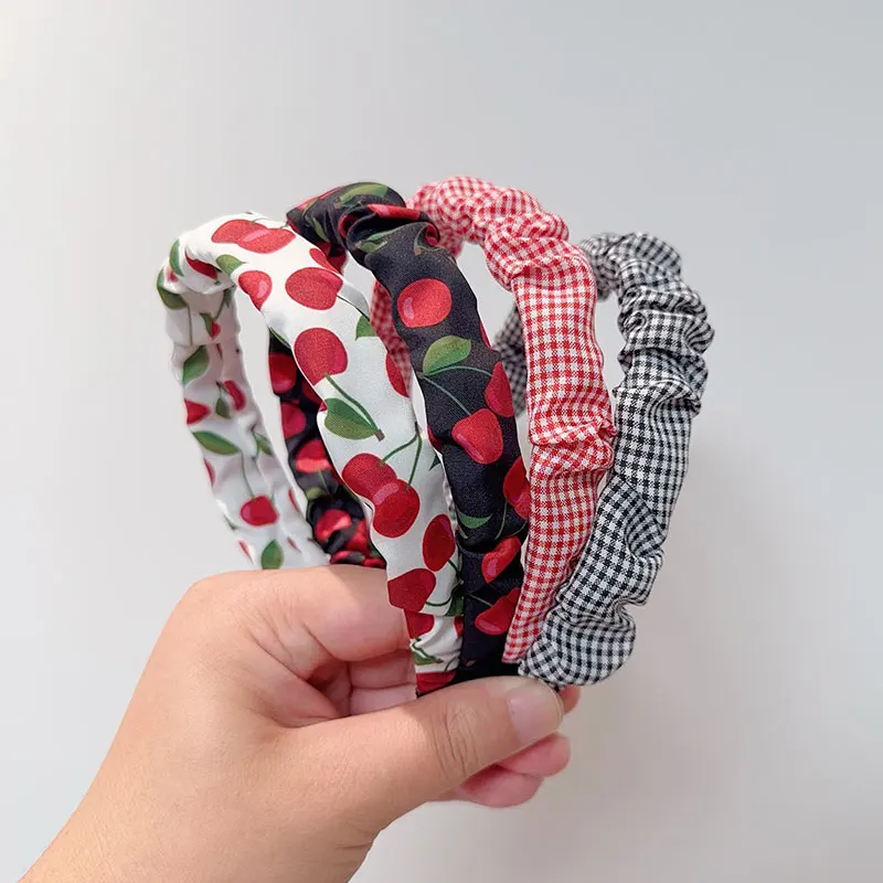 Cherry Printed Bohemian Headband - Red and White Cherry Bow,