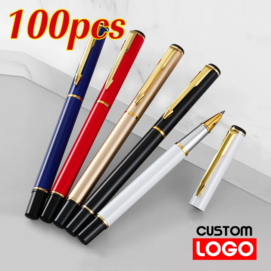 

100pcs Metal Ballpoint Pen Gift Pen Water Based Advertising Signature Pen Custom Logo Engraved Name Office Stationery Wholesale