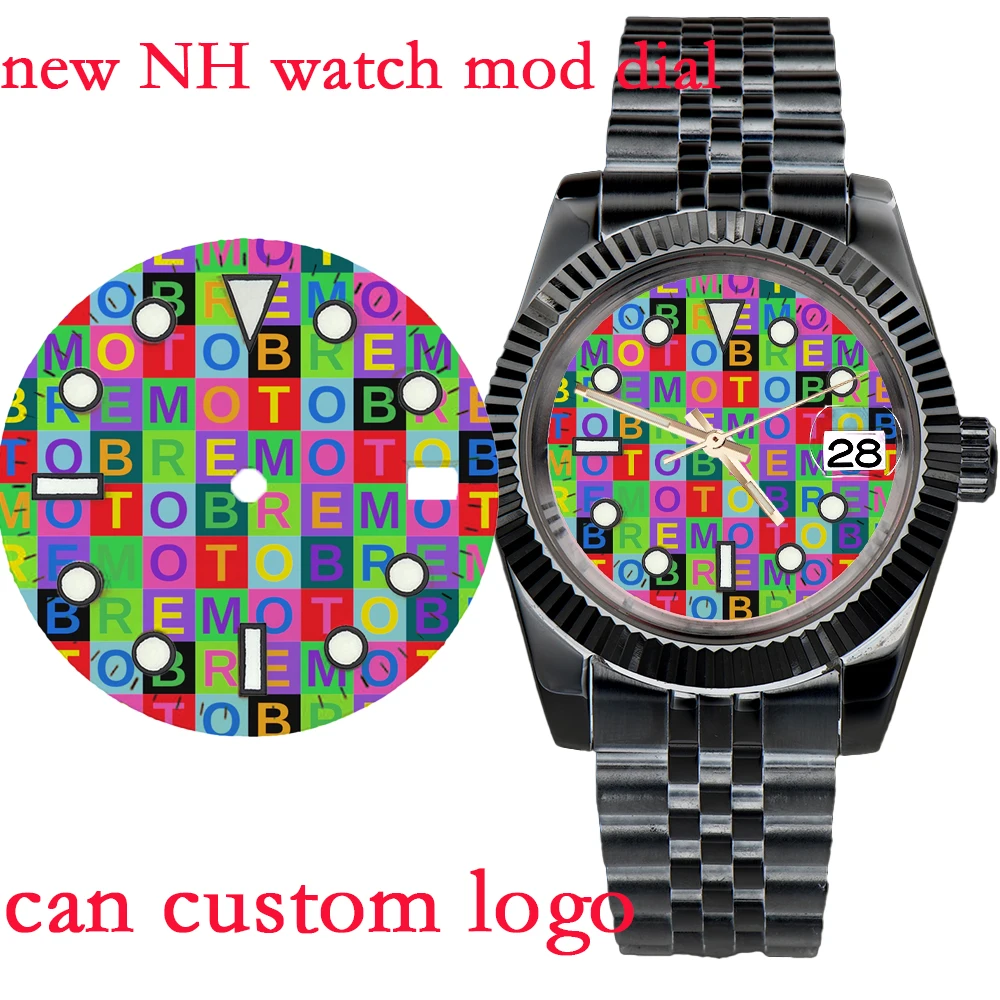 

New watch mod NH35 28.5mm graffiti letters Test Pattern Surface Modified Mechanical Watch Accessories For NH35 NH36 Movement