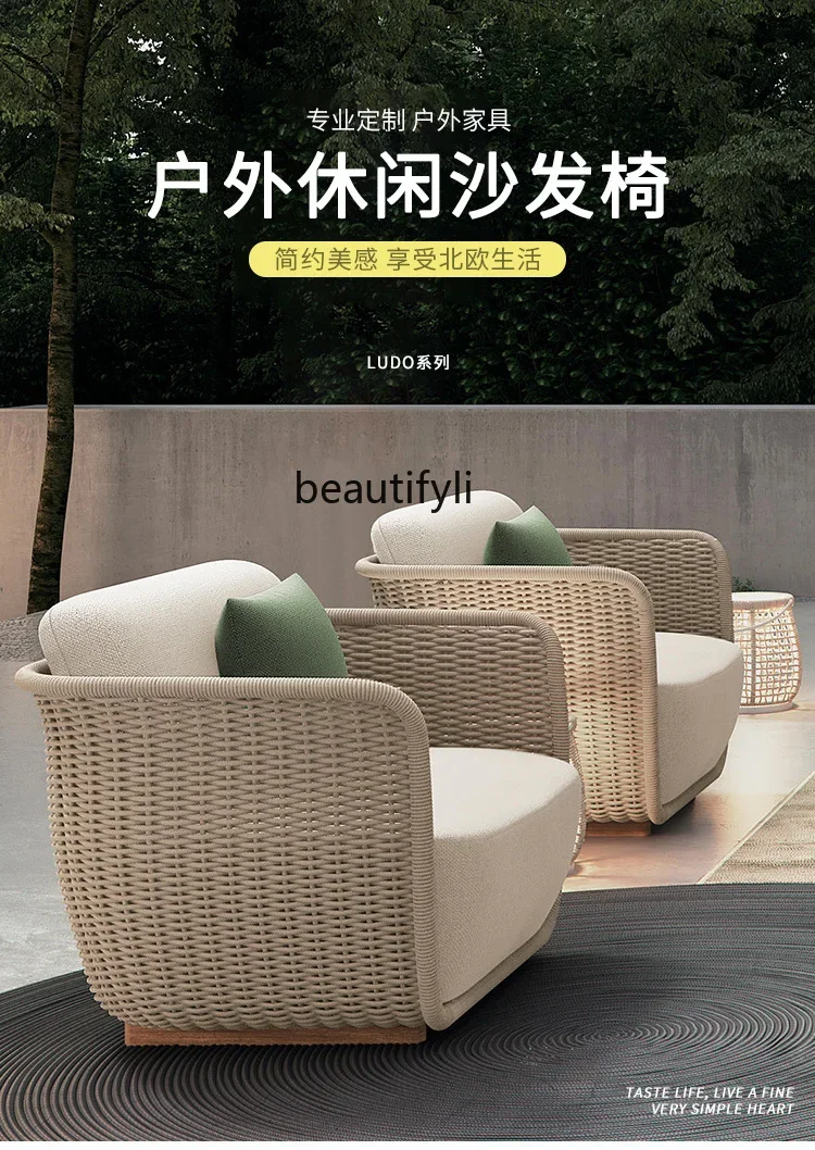 Outdoor Sofa Rattan Garden Nordic Garden Outdoor Villa Terrace Model Room Rattan Chair