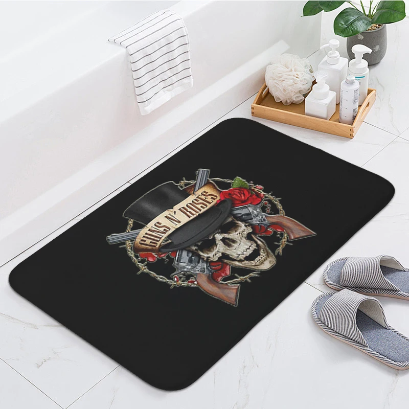 Waterproof Bathroom Foot Mat Non-slip D-Guns N' Roses Balcony Corridor Kitchen Carpet Room Hallway Bedroom Rug Slip-resistant