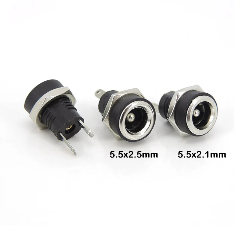 50pcs/lot DC022B 5.5x2.1mm DC Power Jack Socket Connector 2 Pin Female Panel Mount Adapter 5.5*2.1 mm DC Connector
