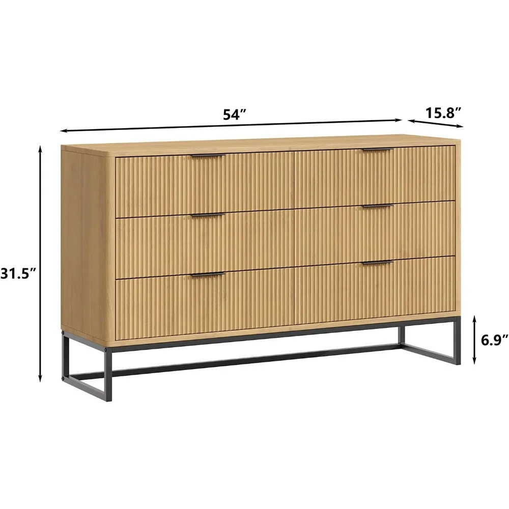 6 Drawer Double Dresser Modern Dresser Wood Storage Dressers & Chests of Drawers for Closet, Bedroom Living Room, Hallway