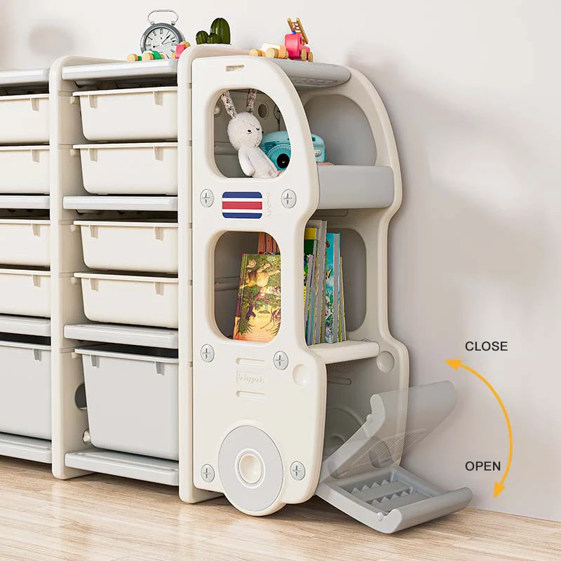 Dustproof Furniture Living Room Kids & Teen Storage Enclosed Storage Toy And Book Rack Plastic Car Shape Kids Toys Storage