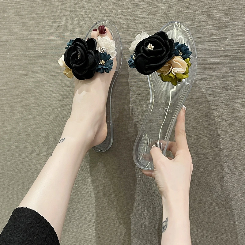 Slippers Women Fashion  2022 Summer Transparent Flower Slippers for Woman Comfortable Luxury Women Shoes