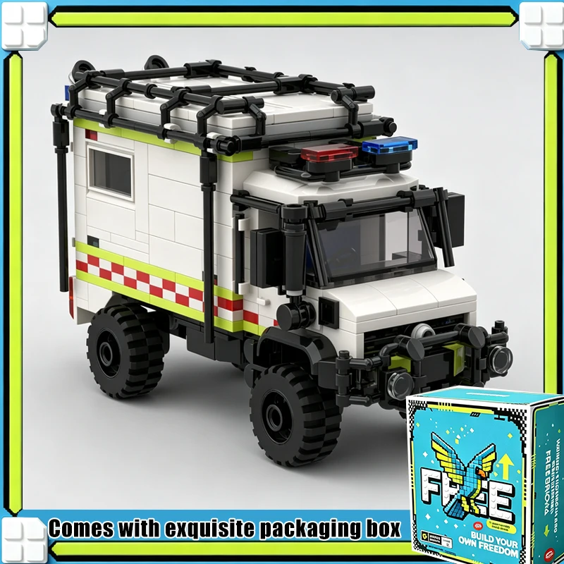 523PCS Off Road Rescue Ambulance Truck Building Blocks Creative Emergency Vehicle DIY Assembly Present For Truck Collectors