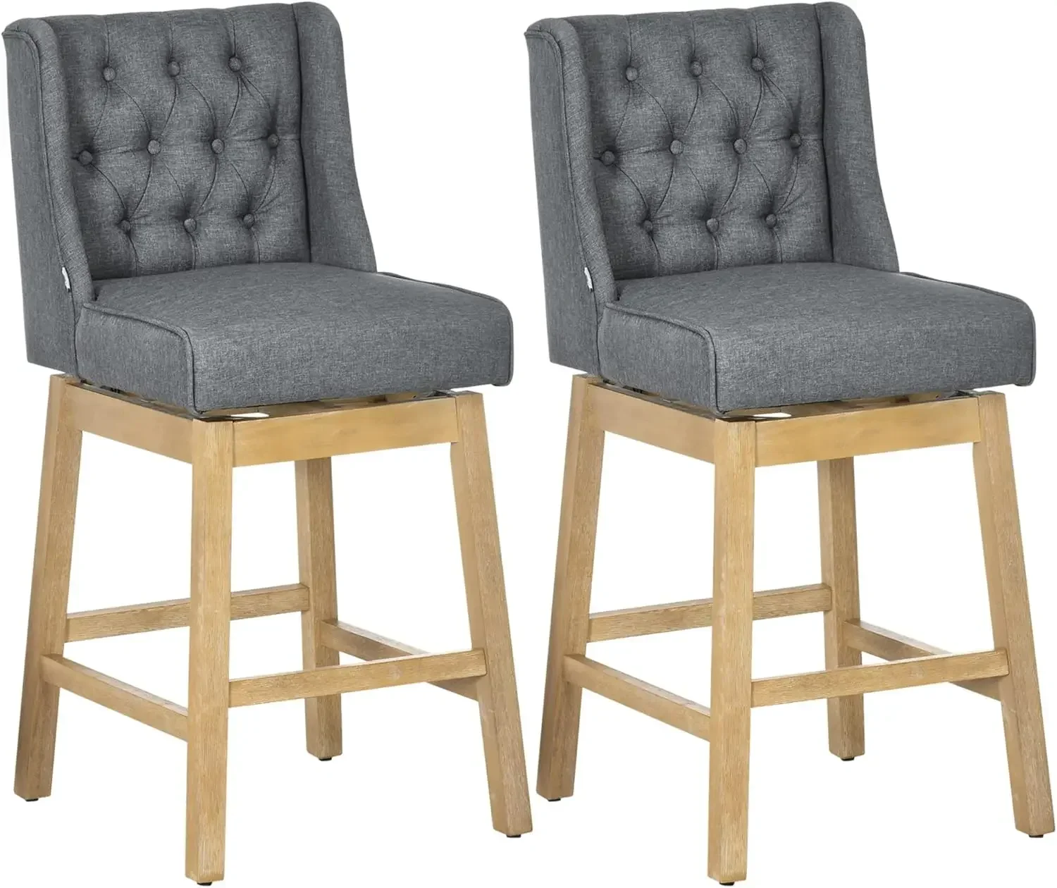 

Bar Height Bar Stools Set of 2, 180 Degree Swivel Barstools, 30" Seat Height Bar Chairs with Solid Wood Footrests