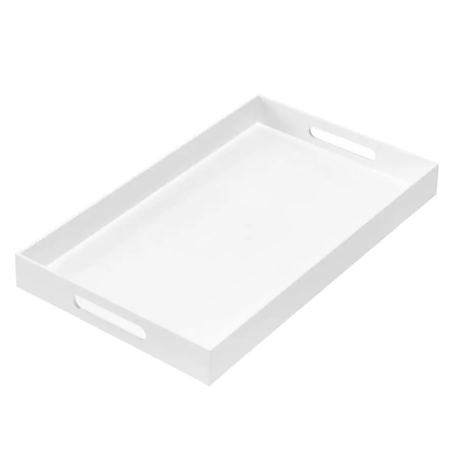 

White Sturdy Acrylic Serving Tray with Handles 12x20x2H Inches Spill Proof Decorative Trays Countertop Organizer for Ottoman Cof