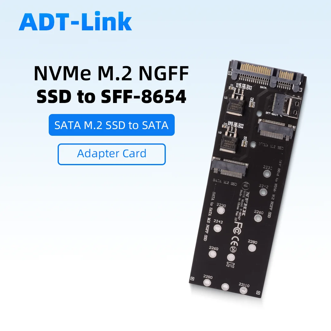 SATA M.2 SSD To SATA, NVMe M.2 NGFF SSD To SFF-8654 Adapter Card  sff 8654 for Server Storage Device Workstation DIY Host