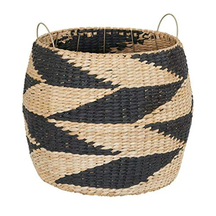 

Large Woven Wicker Storage Basket with Handles Black and Brown Decorative Storage Solution for Living Room or Bedroom