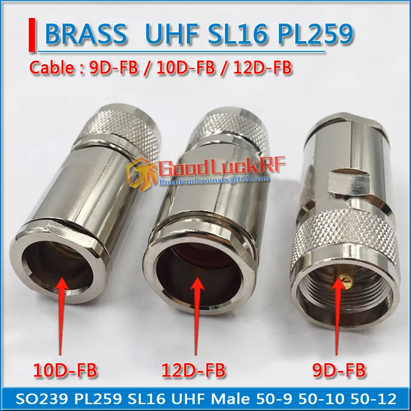 SL16 PL259 PL-259 SO239 SO-239 M UHF Male Clamp Solder For 9D-FB LMR500 SYV50-10 10D-FB 12D-FB Cable Brass RF Coaxial Adapter