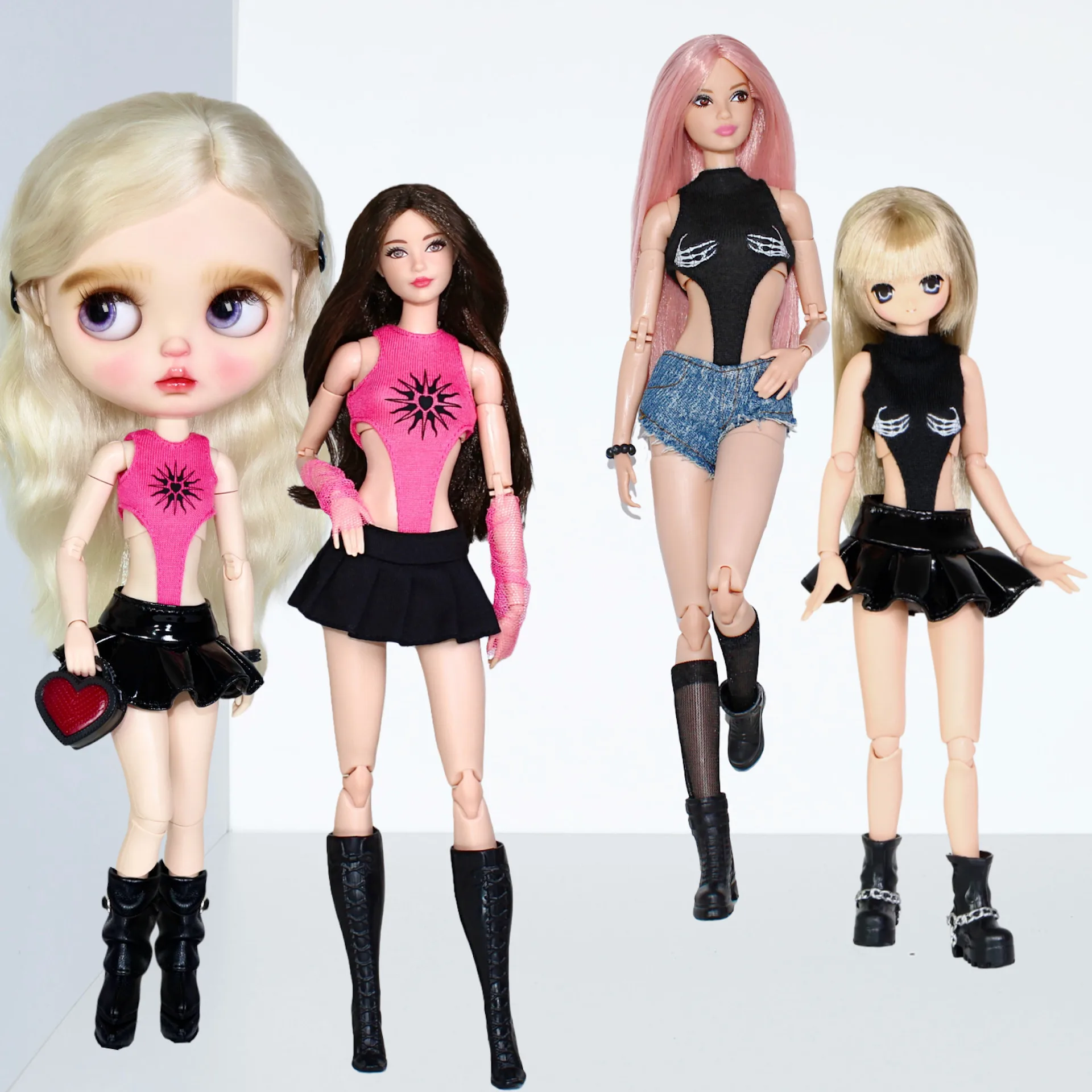 

Hot Girl Skull Hand Designed Bodysuit Top skirt For Your BB FR PP ob24 1/6 scale Doll