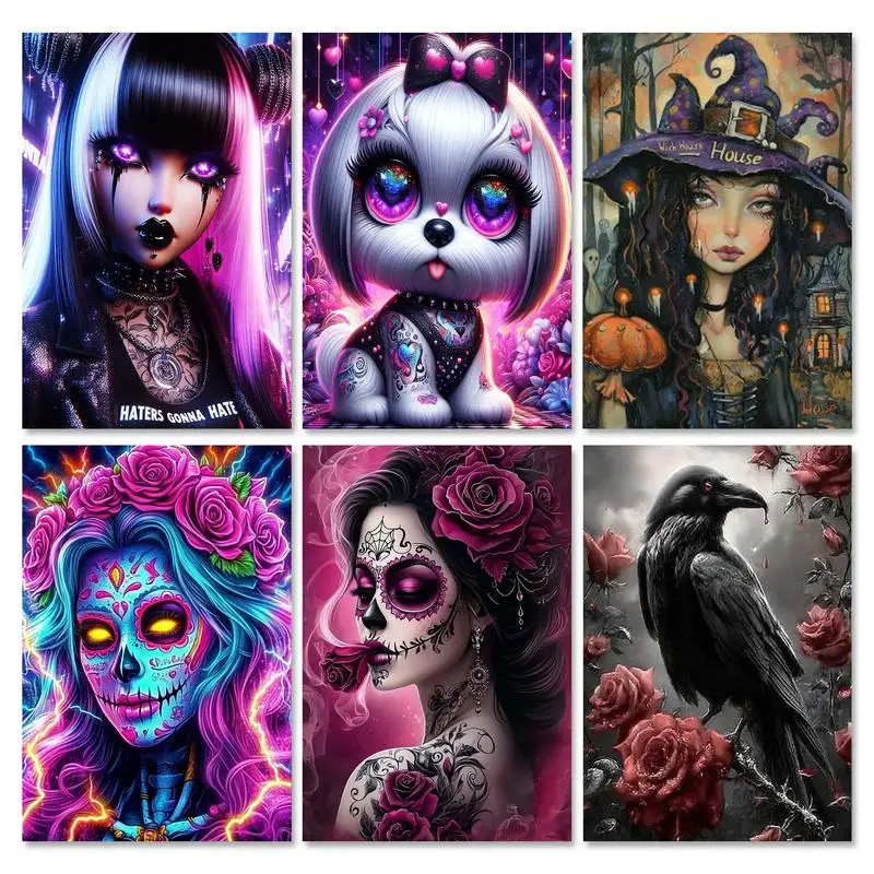 

RUOPOTY Diamond Painting Crow Rose Full Square Round Rhinestone Pictures Embroidery Adult Animal Craft Mosaic Halloween Wall Art