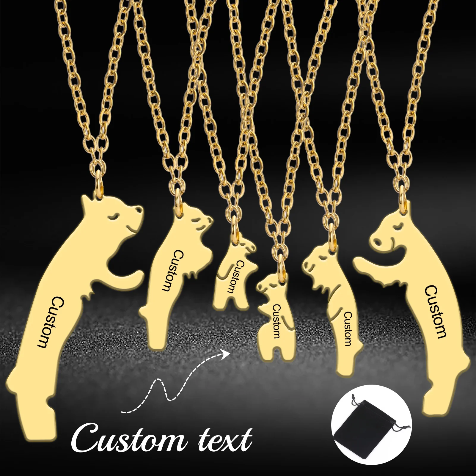 

Ожерелье из нержавеющей стали с именем и датой, семейное ожерелье с белым медведем, персонализированное ожерелье с двумя медведями-шестью медведями, ювелирные изделия для всей семьи с животными