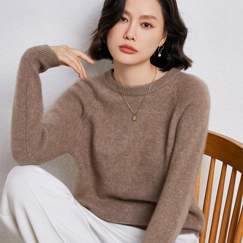 

New 100% Merino Wool Knitted Sweater Autumn and Winter Women's O-Neck Thicken Pullovers Casual Loose Long Sleeve Cashmere Tops